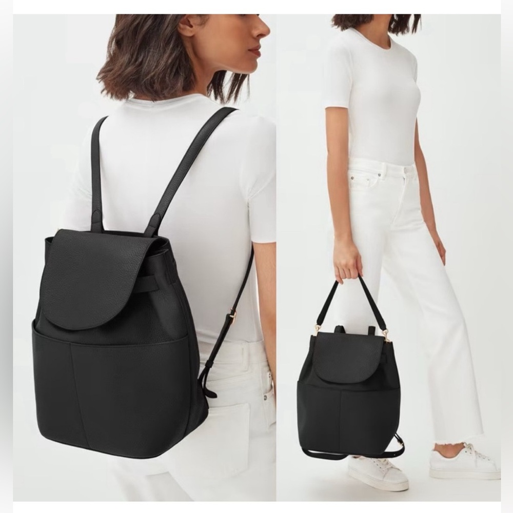 Cuyana Black Pebbled Leather Backpack purse